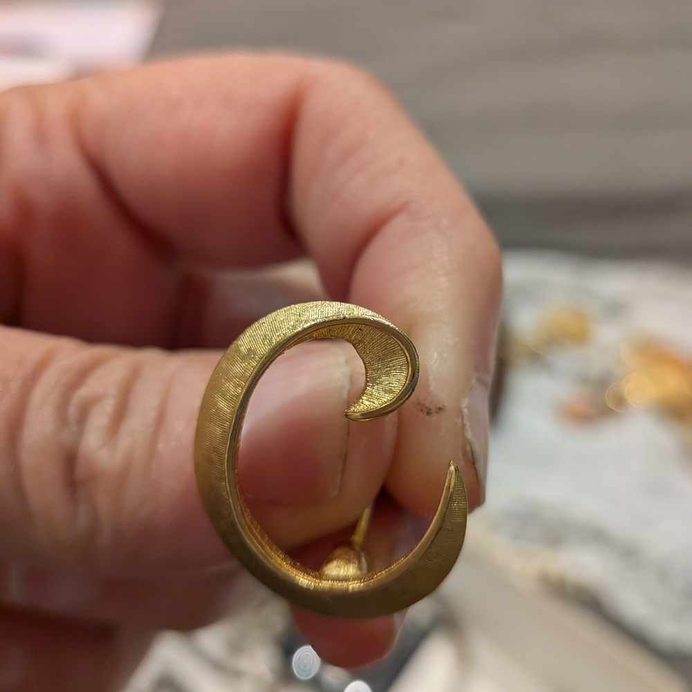 Vintage Crown  Trifari C Gold Initial Broach